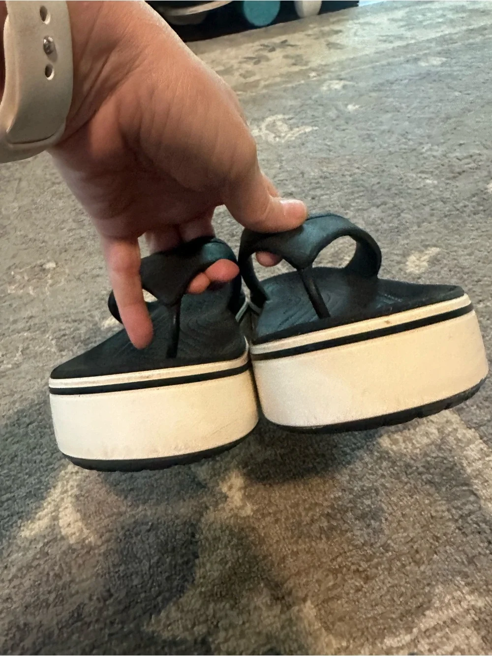 Crocs Women’s Platform Flip Flop Sandals Black & White Size 9